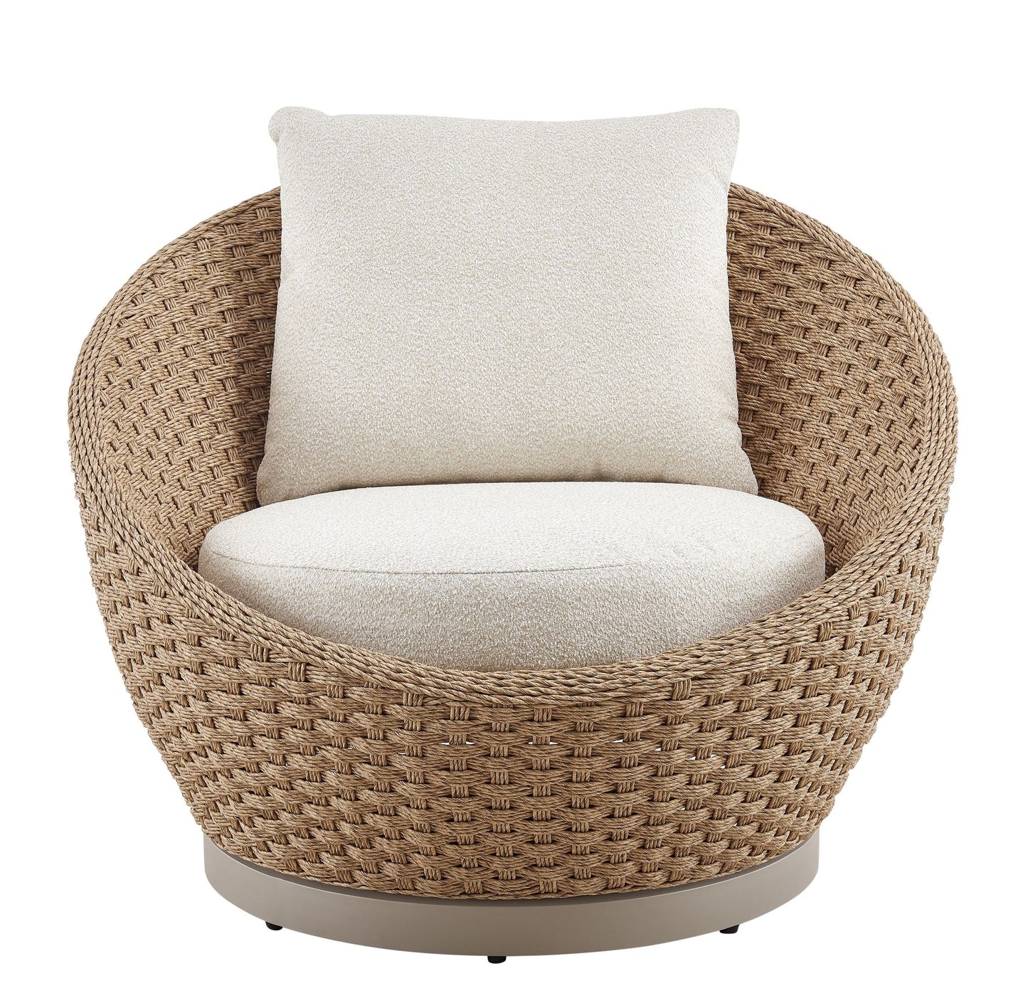 Kobalt - Metal Outdoor Swivel Lounge Chair With Cushions - Boucle White / Natural