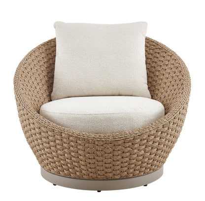 Kobalt - Metal Outdoor Swivel Lounge Chair With Cushions - Boucle White / Natural