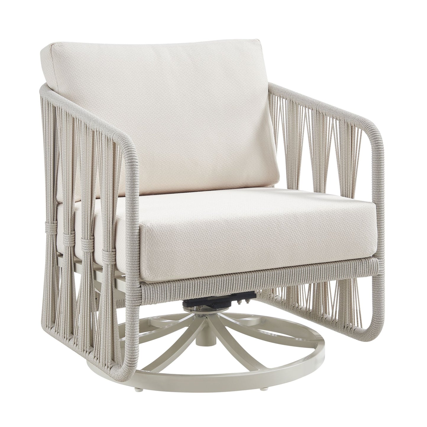 Breeze - Cream Metal Outdoor Swivel Lounge Chair With Cushions - Pearl