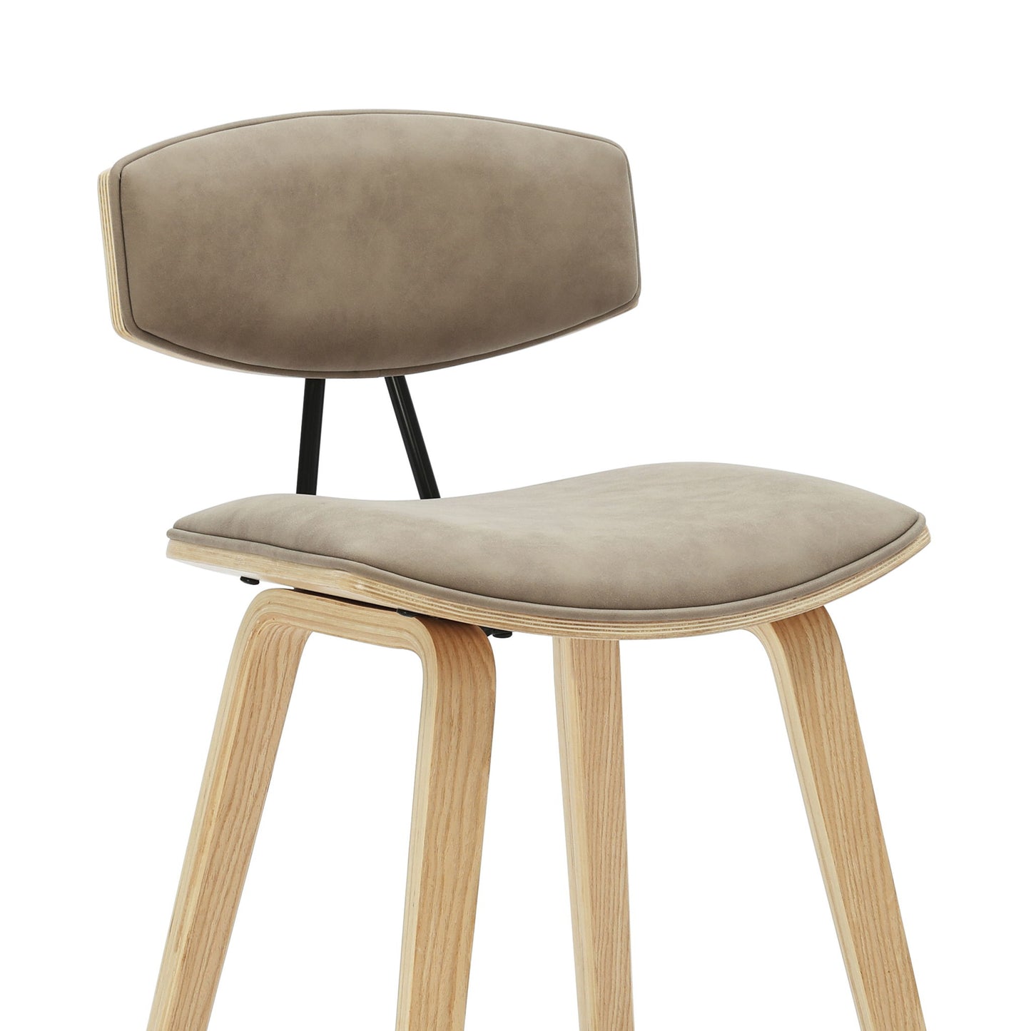 Fox - Counter Height Curved Back Wood Bar Stool With Faux Leather Seat