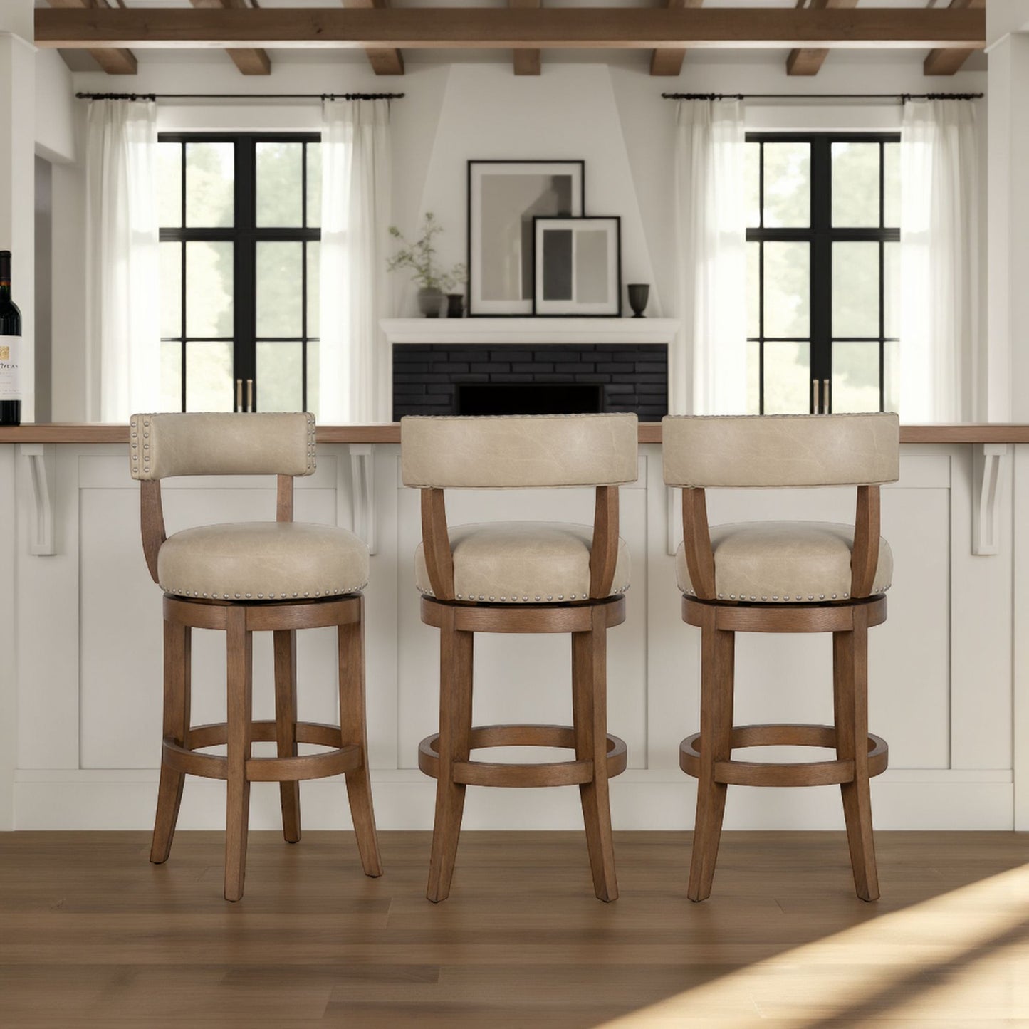 Mystic - Swivel Rubberwood Counter Or Bar Height Barstool With Faux Leather Seat