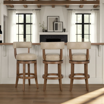 Mystic - Swivel Rubberwood Counter Or Bar Height Barstool With Faux Leather Seat
