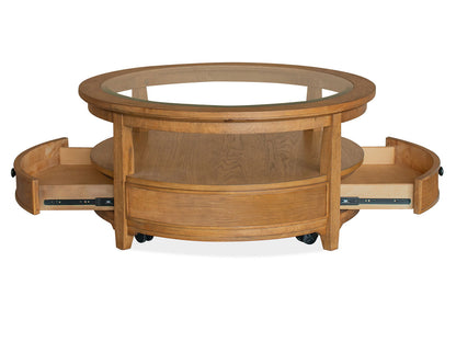 Durant - Round Cocktail Table With Casters - Honey Brown