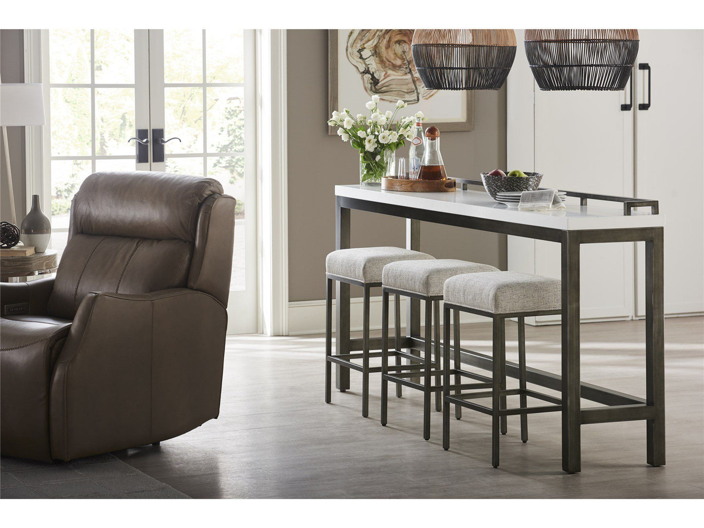 Curated - Essence Console Table With Stools - White