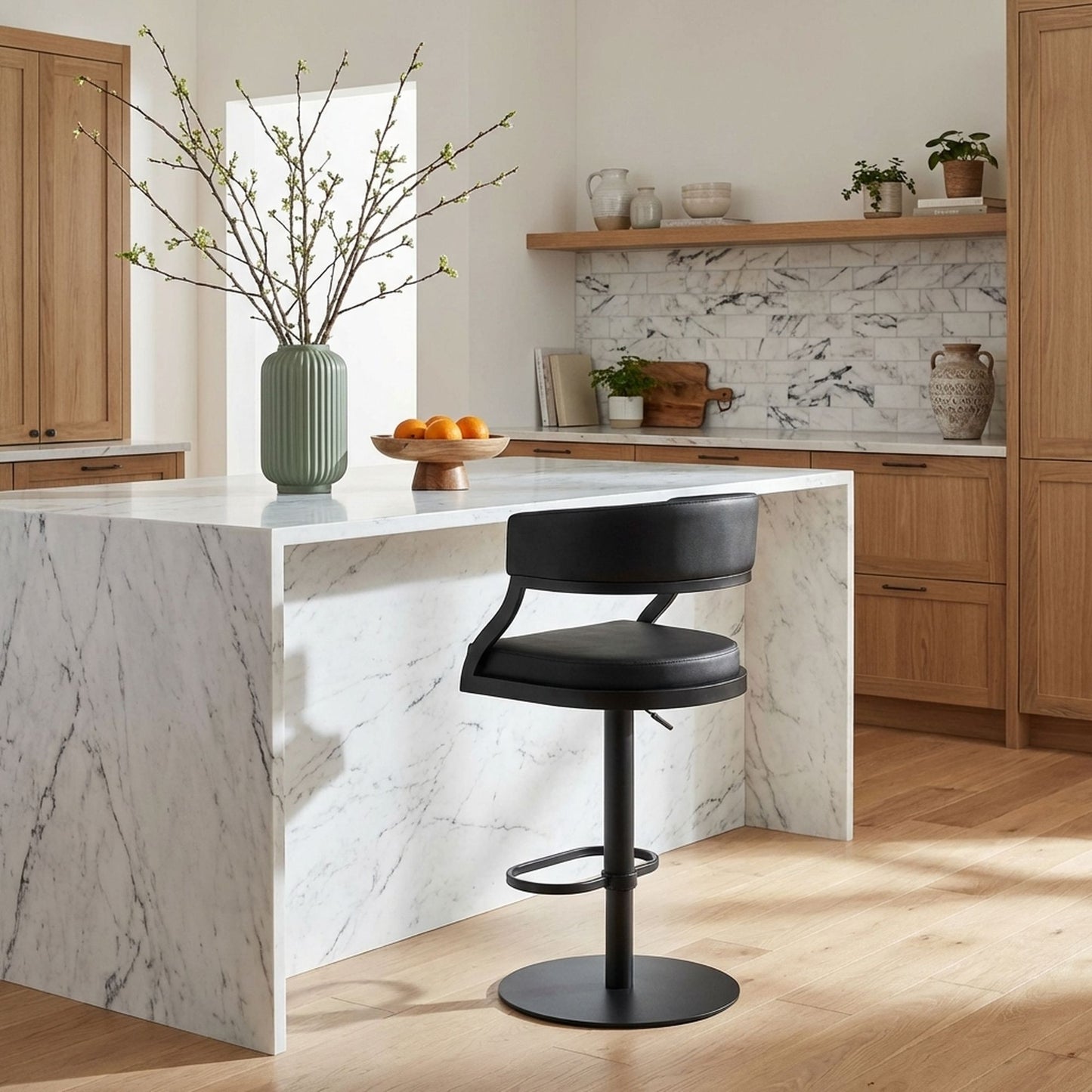 Callie - Swivel Metal Adjustable Height Barstool With Faux Leather Seat - Black Finish