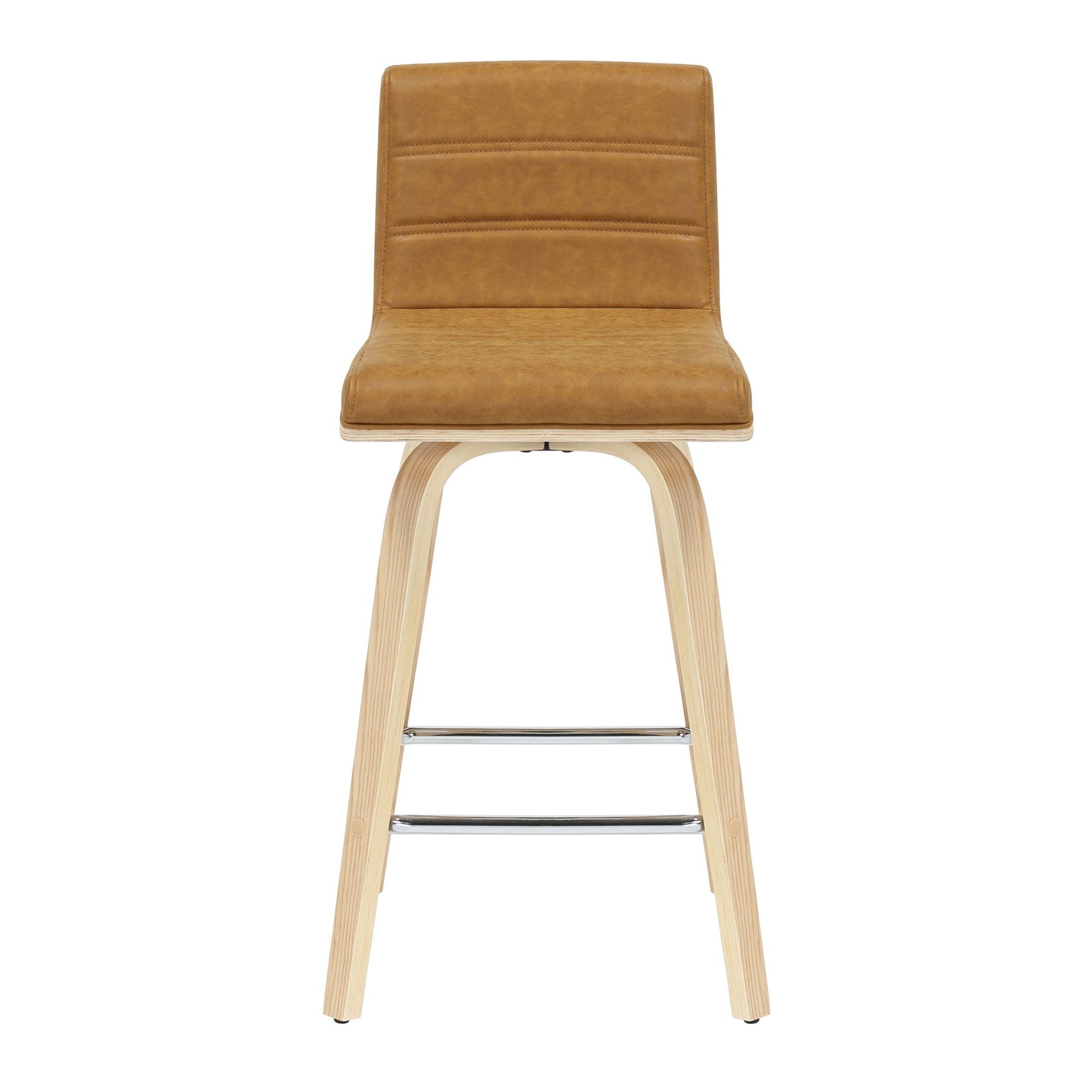 Vienna - 35.5" Swivel Counter Height Square Back Wood Bar Stool With Faux Leather Seat
