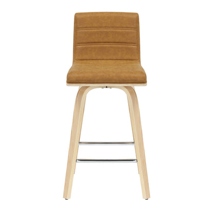 Vienna - 35.5" Swivel Counter Height Square Back Wood Bar Stool With Faux Leather Seat