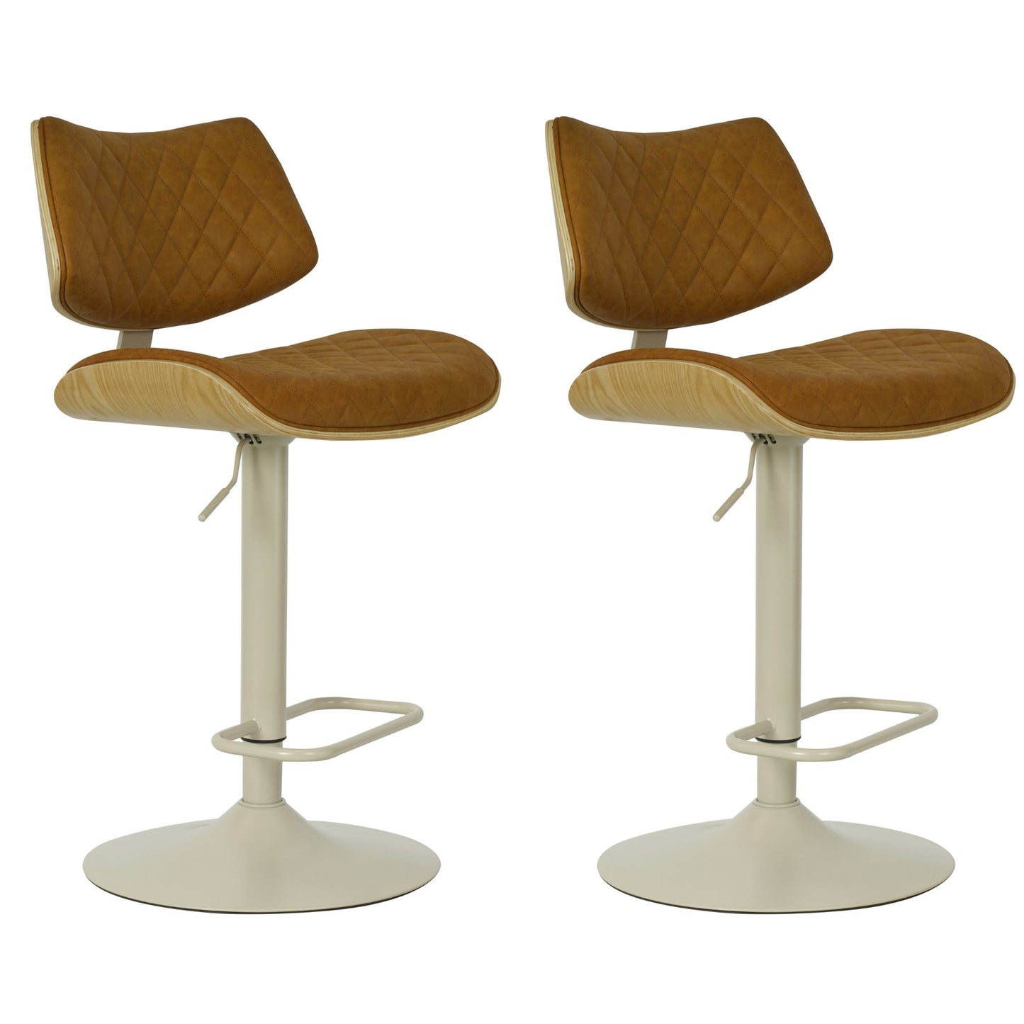 Leland - Adjustable Swivel Curved Back Wood Bar Stool With Faux Leather Seat