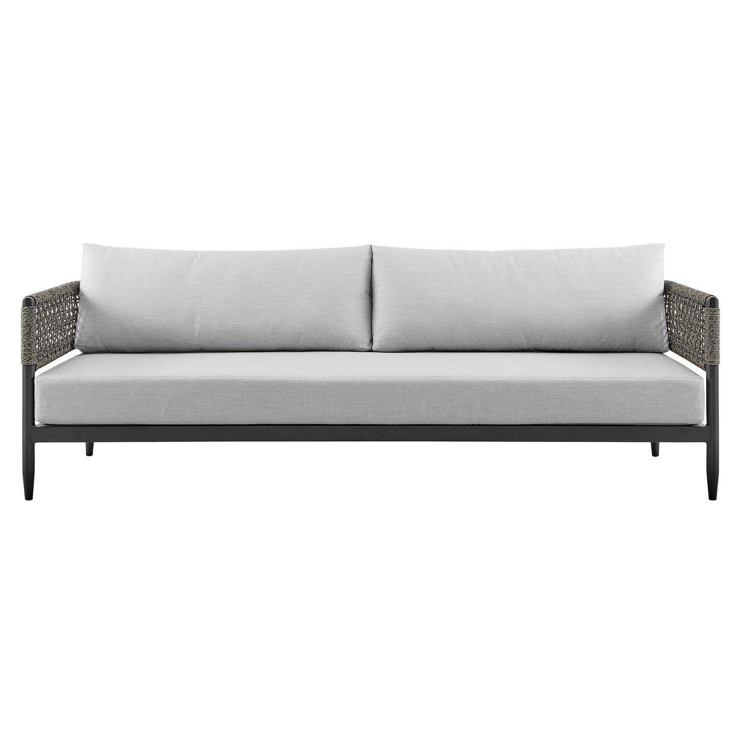 Alegria - 4 Piece Outdoor Black Aluminum & Rope Conversation Set With Cushions - Light Gray