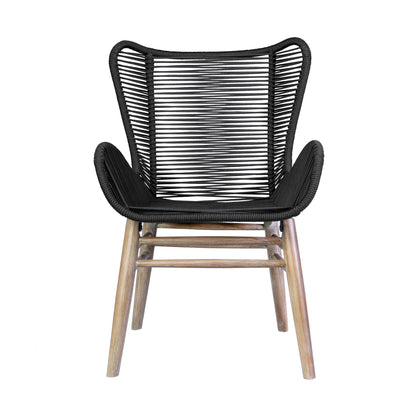 Fanny - Outdoor Patio Dining Chair - Light Eucalyptus Wood And Charcoal Rope