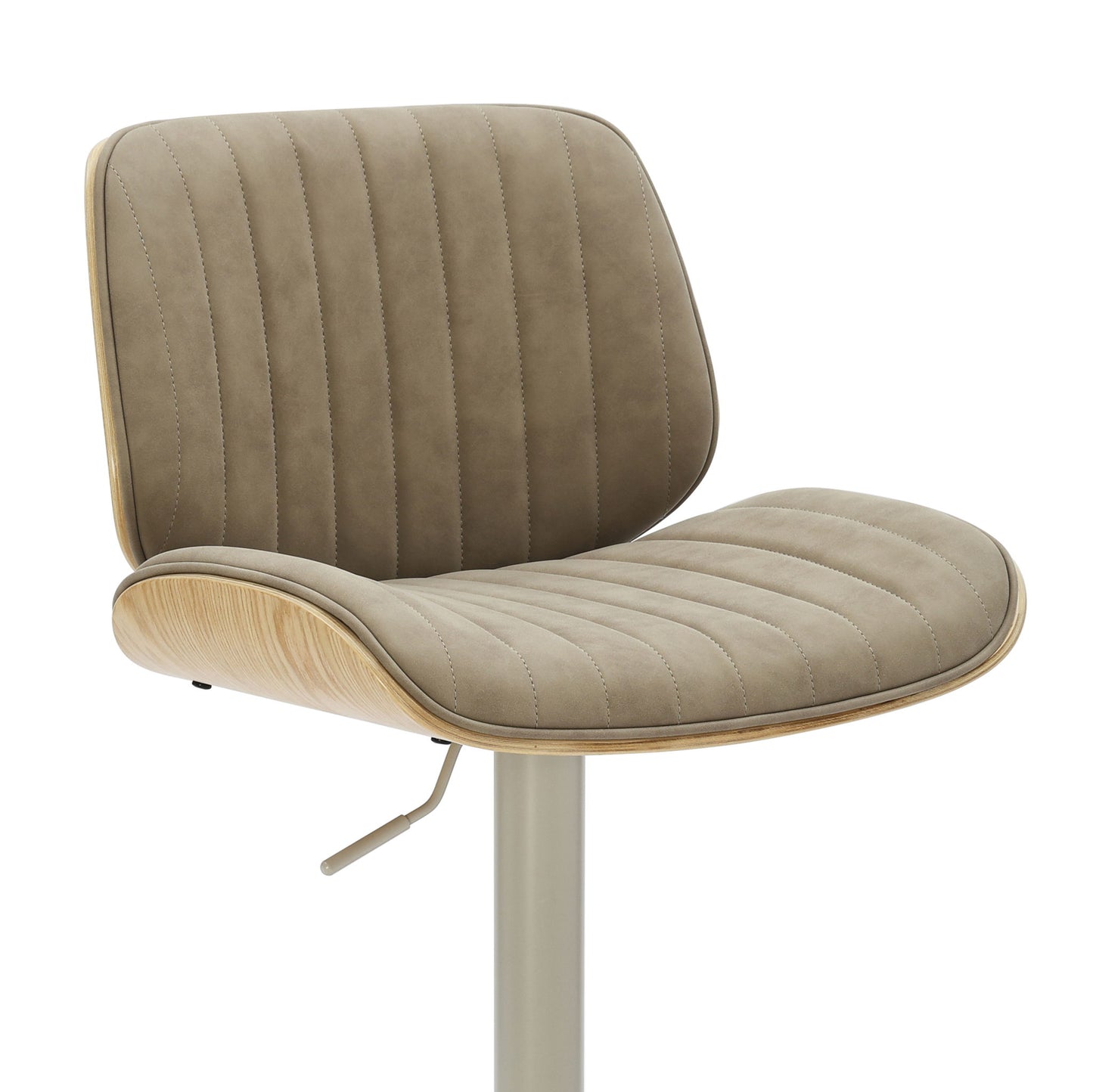 Brock - Adjustable Swivel Curved Back Wood Bar Stool With Faux Leather Seat