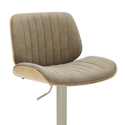 Brock - Adjustable Swivel Curved Back Wood Bar Stool With Faux Leather Seat