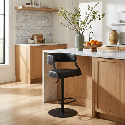 Callie - Swivel Metal Adjustable Height Barstool With Faux Leather Seat - Black Finish