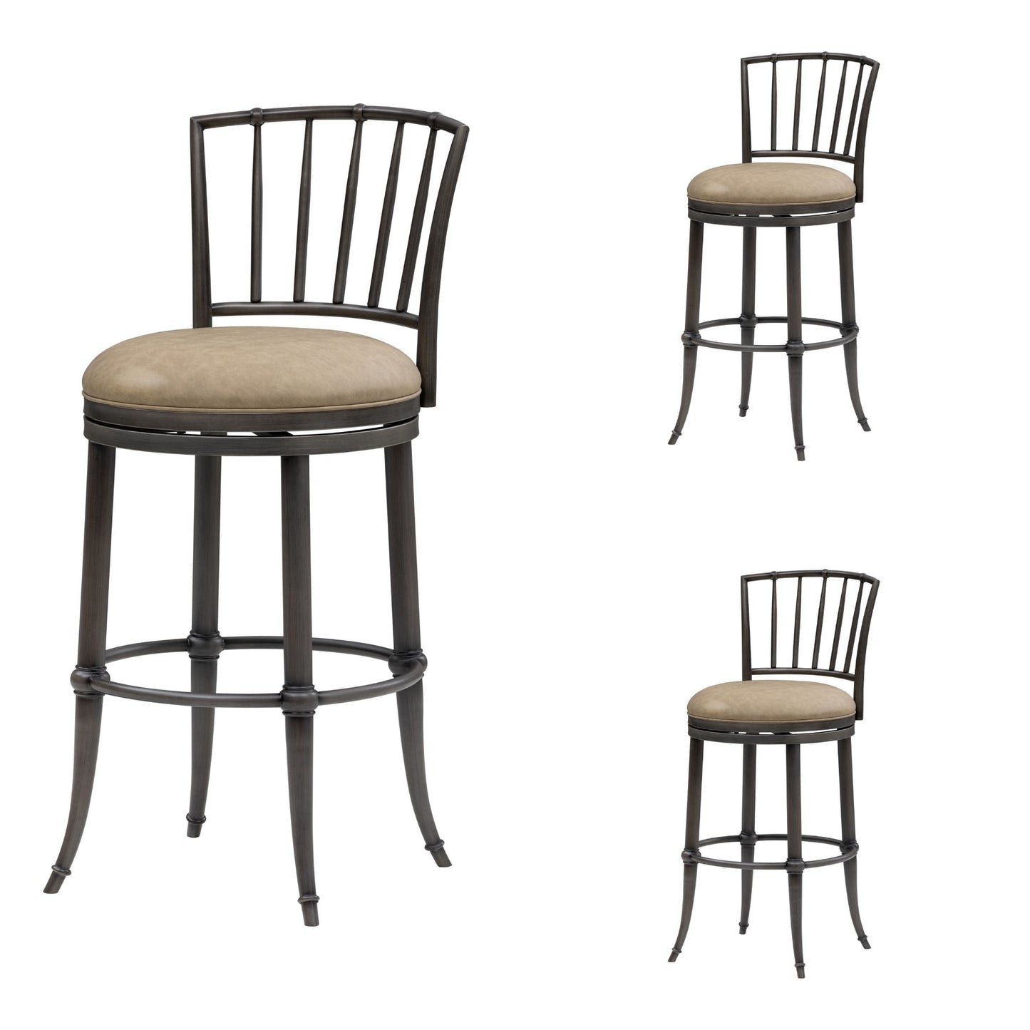 Vince - Commercial Grade Steel Frame Faux Leather Upholstered Swivel Bar Height Barstool
