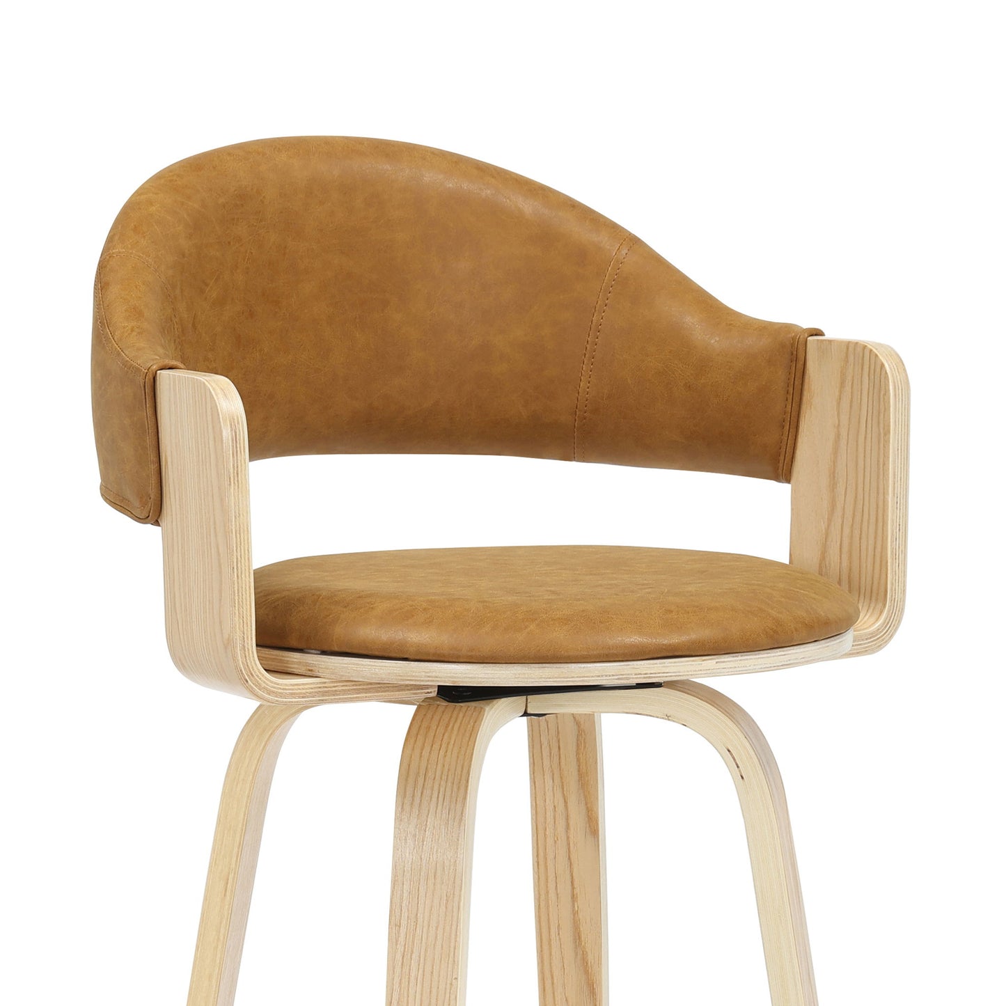 Daxton - Swivel Bar Height Round Back Wood Bar Stool With Faux Leather Seat