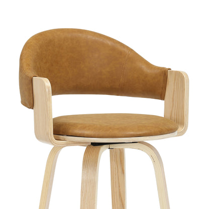 Daxton - Swivel Bar Height Round Back Wood Bar Stool With Faux Leather Seat