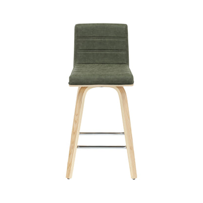 Vienna - 35.5" Swivel Counter Height Square Back Wood Bar Stool With Faux Leather Seat