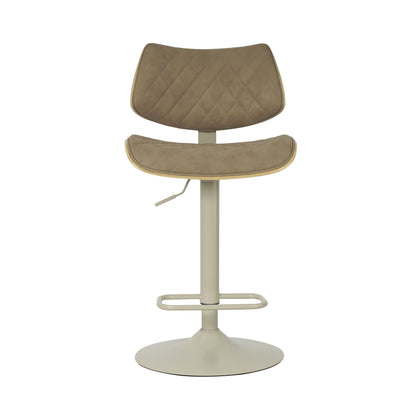 Leland - Adjustable Swivel Curved Back Wood Bar Stool With Faux Leather Seat