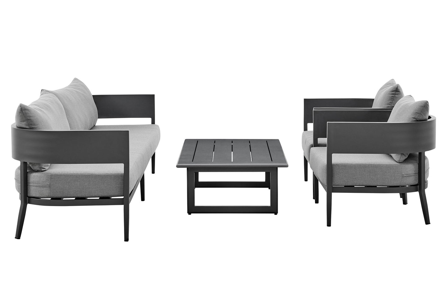 Argiope - 4 Piece Outdoor Aluminum & Fabric Outdoor Conversation Set - Dark Gray