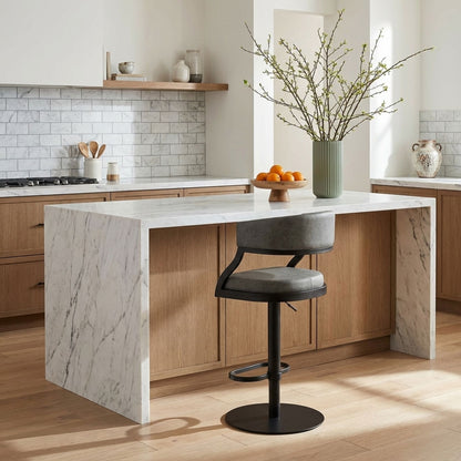 Callie - Swivel Metal Adjustable Height Barstool With Faux Leather Seat - Black Finish