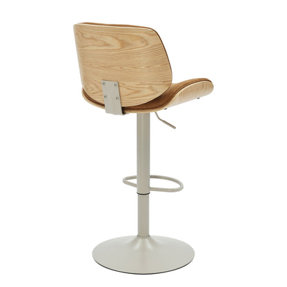 Brock - Adjustable Swivel Curved Back Wood Bar Stool With Faux Leather Seat
