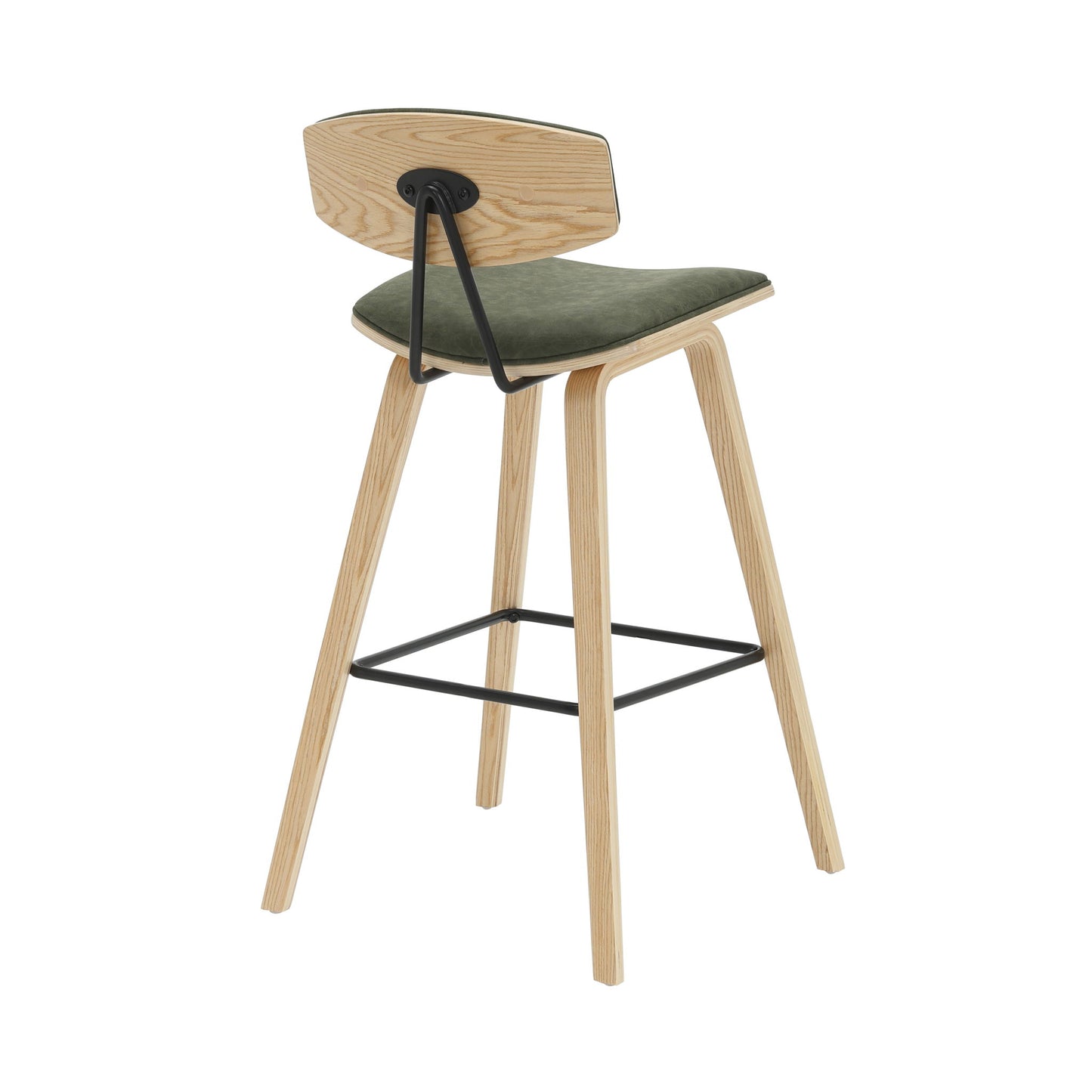 Fox - Bar Height Curved Back Wood Bar Stool With Faux Leather Seat
