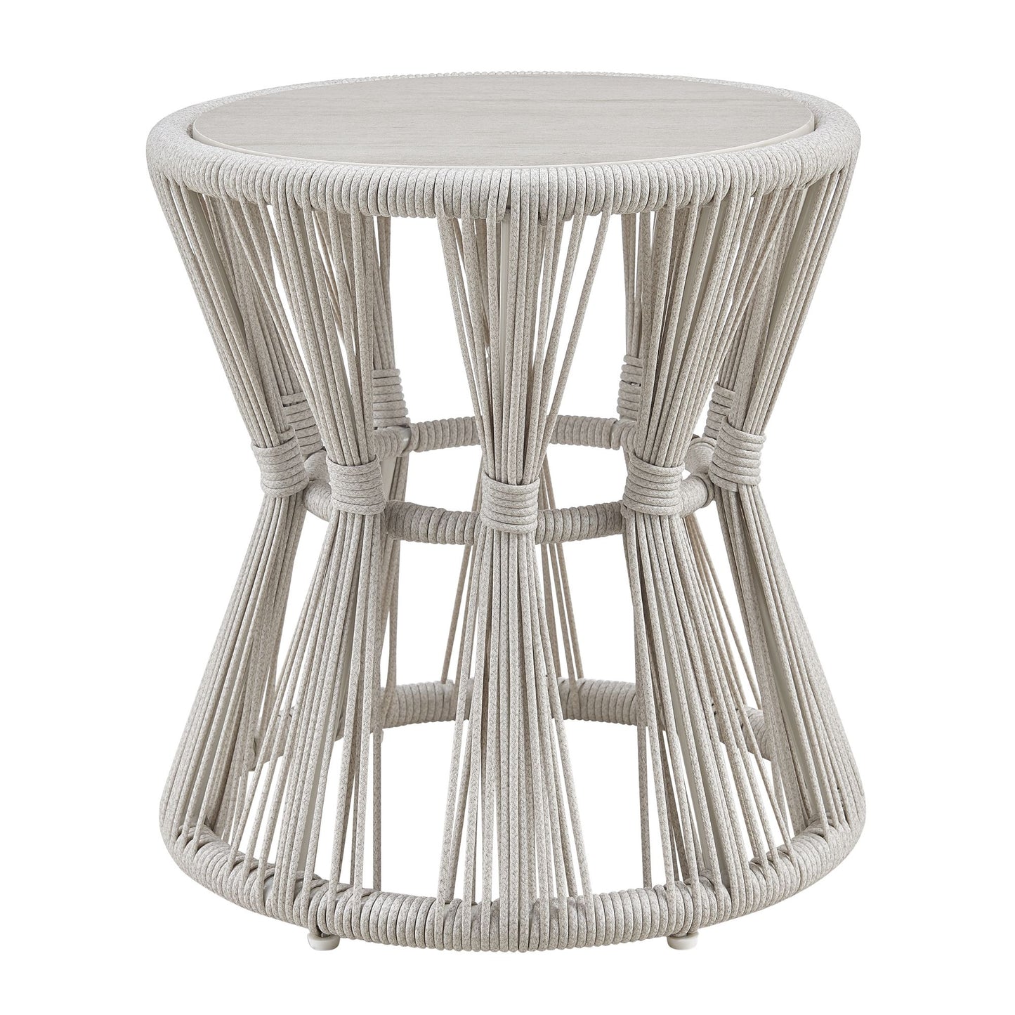 Breeze - Powder Coated Metal Round Outdoor Side Table With Sintered Stone Table Top - Cream