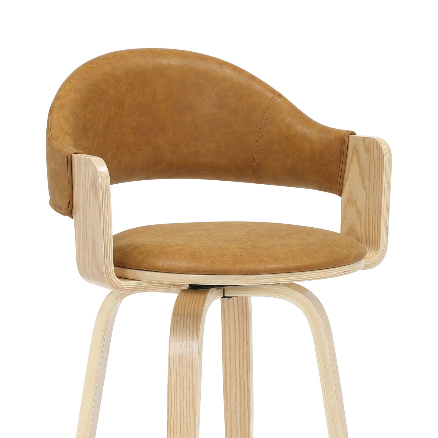Daxton - Swivel Counter Height Round Back Wood Bar Stool With Faux Leather Seat