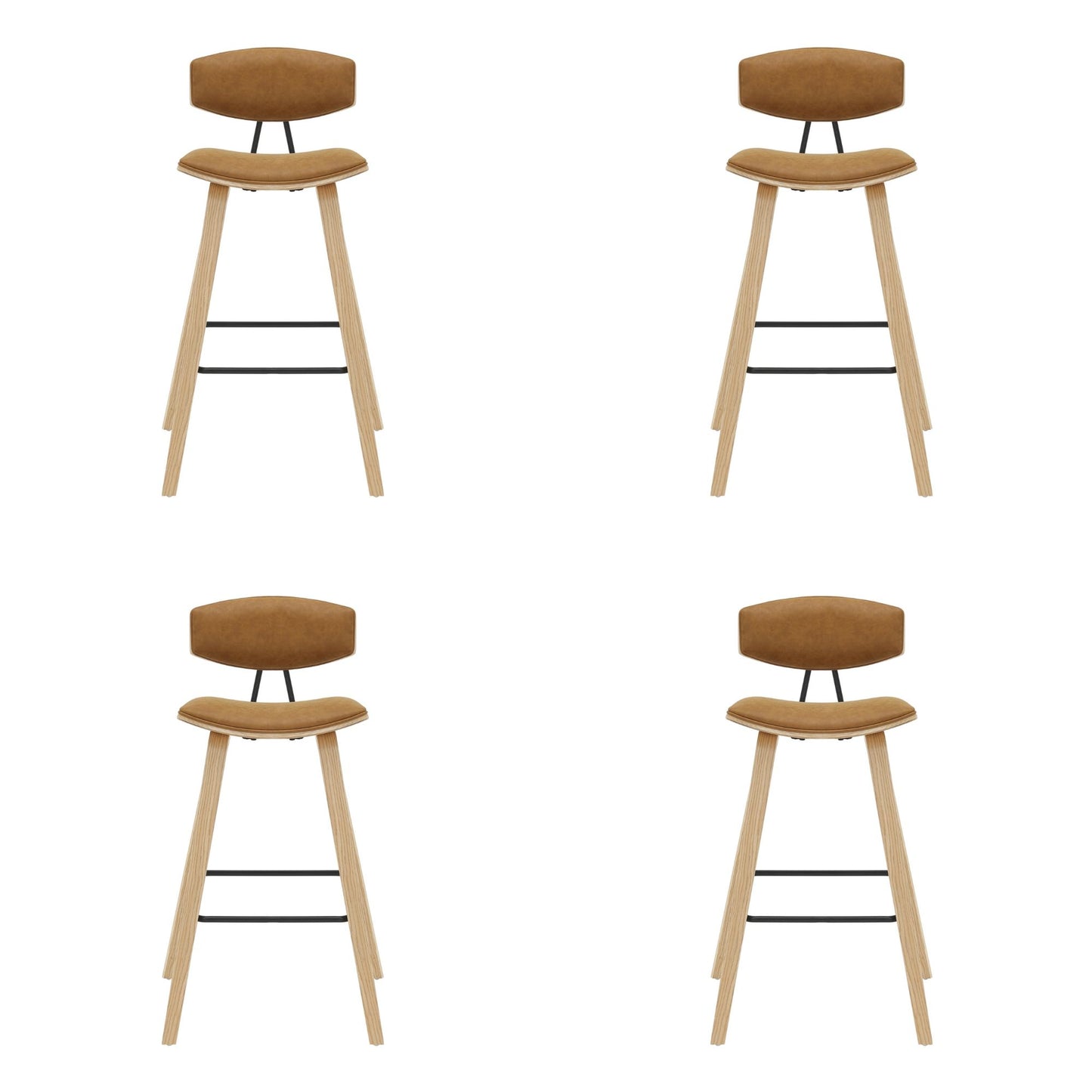 Fox - Bar Height Curved Back Wood Bar Stool With Faux Leather Seat