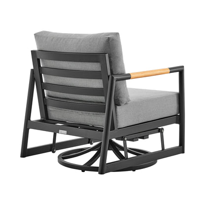 Royal - Outdoor Patio Swivel Glider Lounge Chair - Black Aluminum And Teak Wood With Cushions