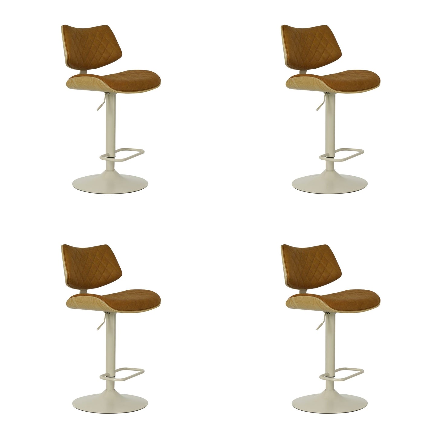 Leland - Adjustable Swivel Curved Back Wood Bar Stool With Faux Leather Seat