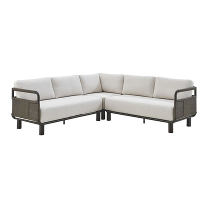 Brampton - 93" Metal Outdoor Sectional With Cushions - Gray / Off White