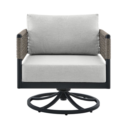 Felicia - Outdoor Patio Swivel Rocking Chair - Black Aluminum And Gray Rope With Cushions