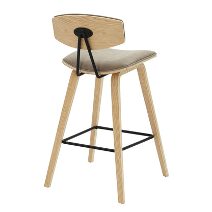 Fox - Counter Height Curved Back Wood Bar Stool With Faux Leather Seat