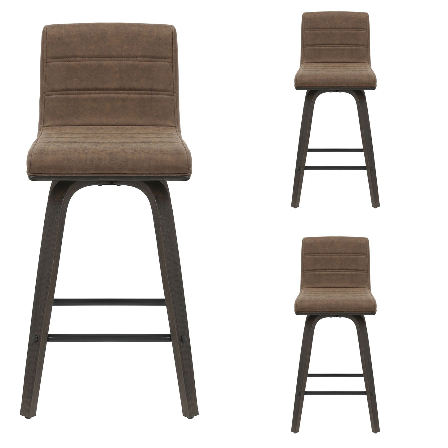 Vienna - 35.5" Swivel Counter Height Square Back Wood Bar Stool With Faux Leather Seat