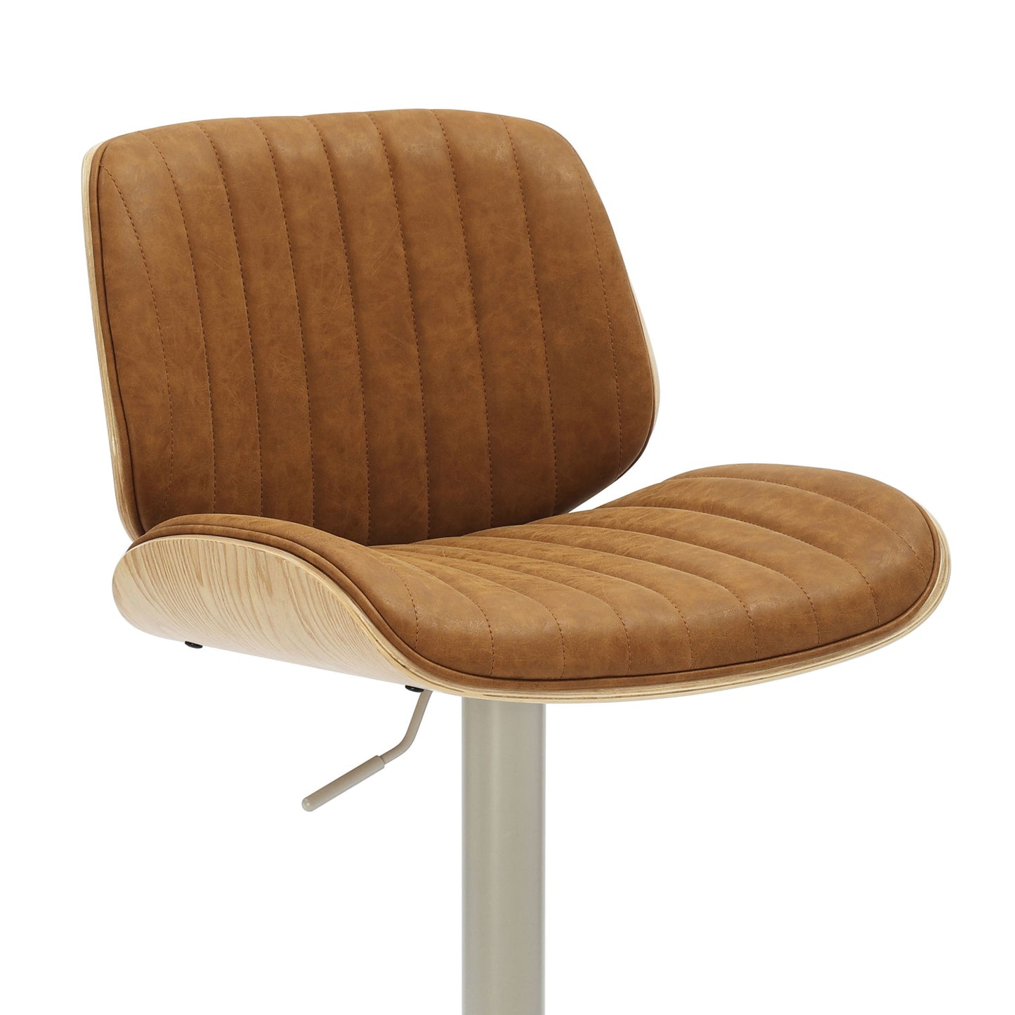 Brock - Adjustable Swivel Curved Back Wood Bar Stool With Faux Leather Seat