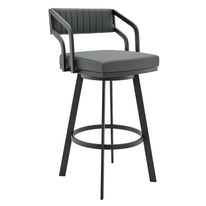 Scranton - 26" Swivel Modern Metal And Faux Leather Barstool - Slate Gray / Black