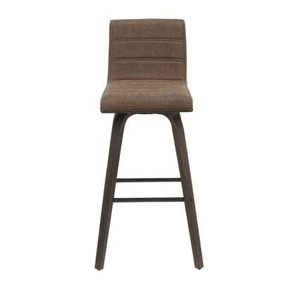 Vienna - 39.5" Swivel Bar Height Square Back Wood Bar Stool With Faux Leather Seat