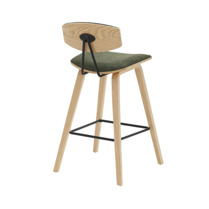 Fox - Counter Height Curved Back Wood Bar Stool With Faux Leather Seat