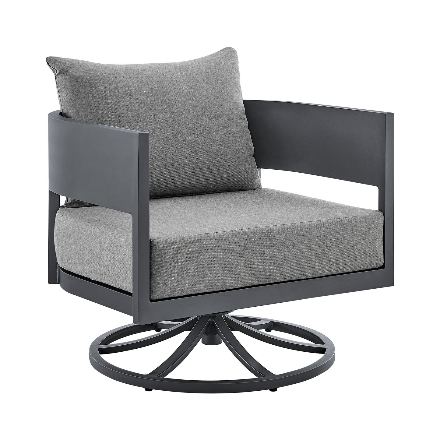 Argiope - Outdoor Patio Swivel Rocking Chair - Gray Aluminum With Cushions