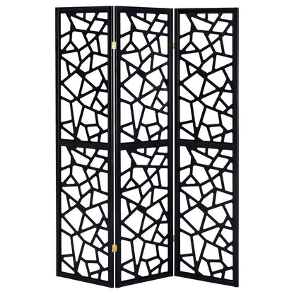 Nailan - 3-Panel Room Divider Folding Screen Open Mosaic - Black