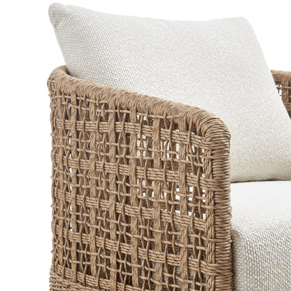 Driftbay - Metal Outdoor Swivel Lounge Chair With Cushions - Boucle White / Natural