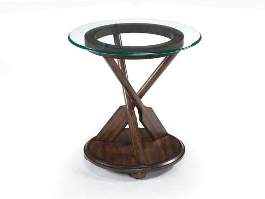 Beaufort - Round End Table With Base And Glass Top - Dark Oak