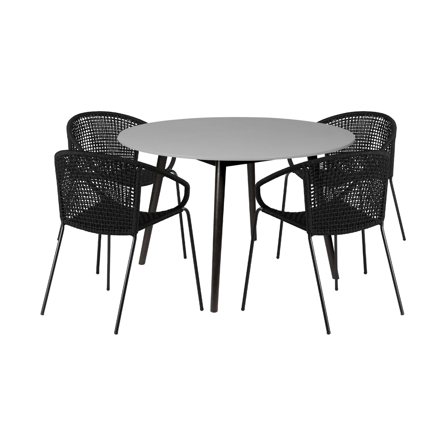 Sydney And Snack - 5 Piece Outdoor Patio Dining Set - Black Rope With Black Eucalyptus Wood