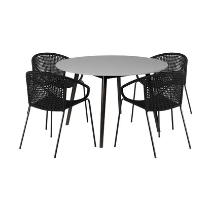 Sydney And Snack - 5 Piece Outdoor Patio Dining Set - Black Rope With Black Eucalyptus Wood