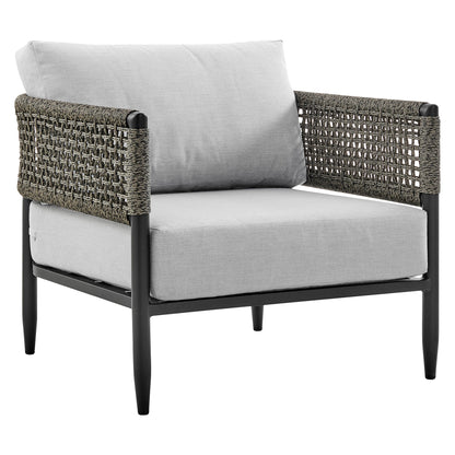 Felicia - 4 Piece Outdoor Aluminum & Rope Conversation Set With Fabric Cushions - Light Gray / Black