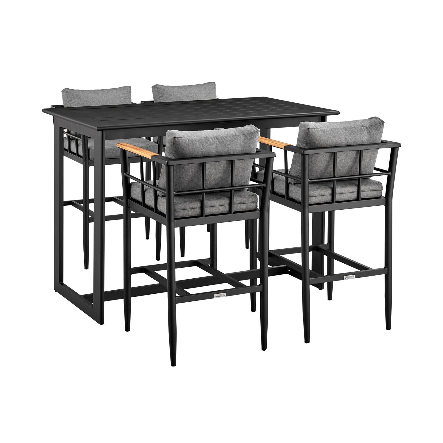 Orlando - Outdoor Patio 5-Piece Bar Table Set In Aluminum With Gray Cushions