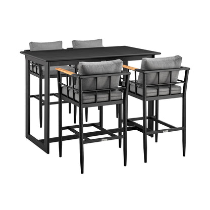Orlando - Outdoor Patio 5-Piece Bar Table Set In Aluminum With Gray Cushions