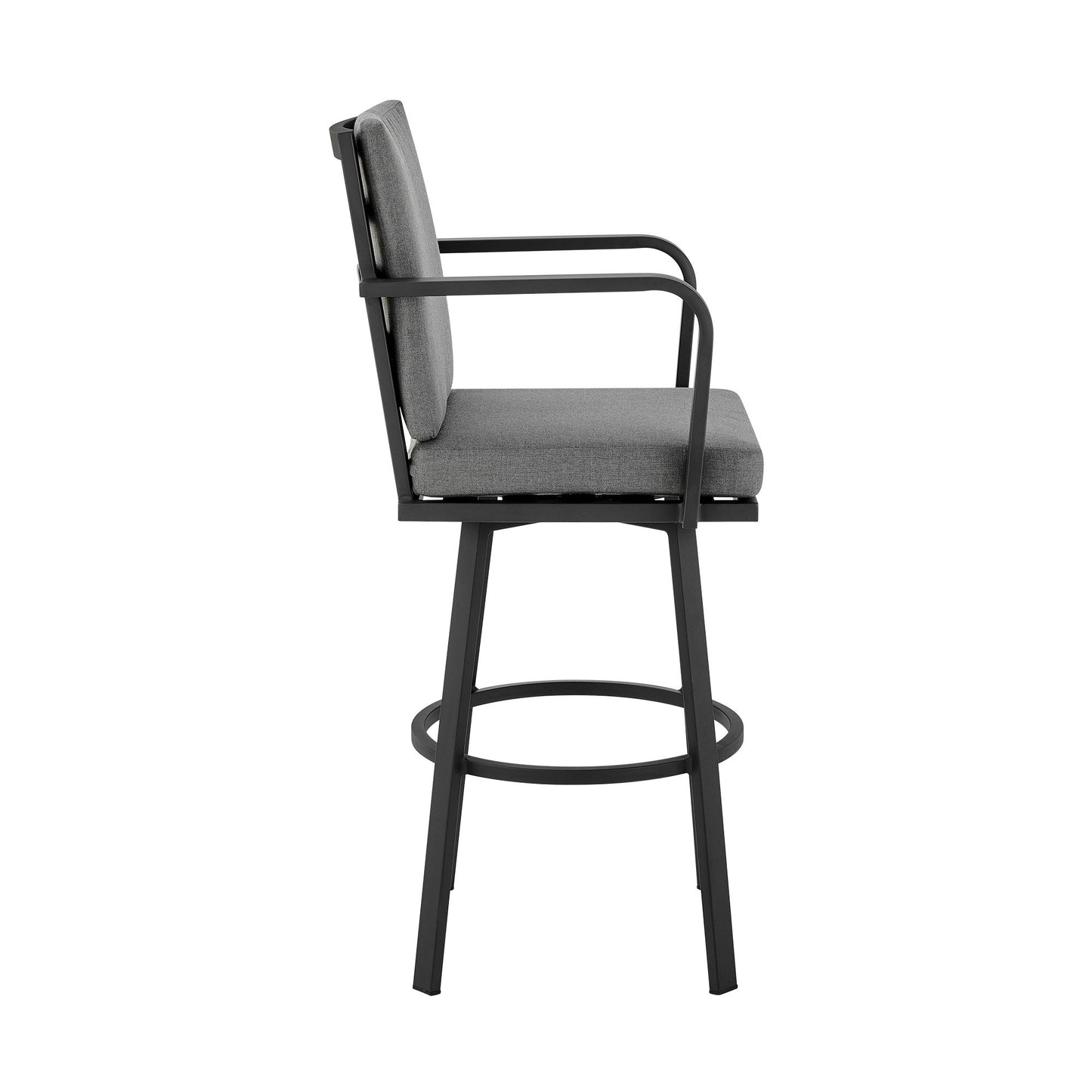 Don - 30" Outdoor Patio Swivel Bar Stool - Black Aluminum With Gray Cushions