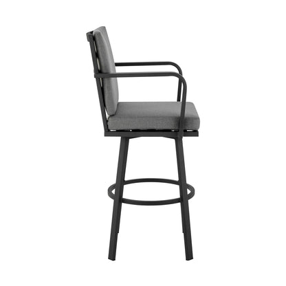 Don - 30" Outdoor Patio Swivel Bar Stool - Black Aluminum With Gray Cushions